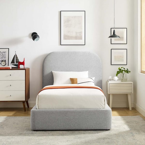 Keynote Gray Frame Twin Platform Bed with Upholstered Fabric