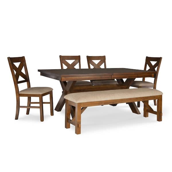Powell Company Neumann Dark Hazelnut 6-Piece Dining Set with Padded Upholstered Seats