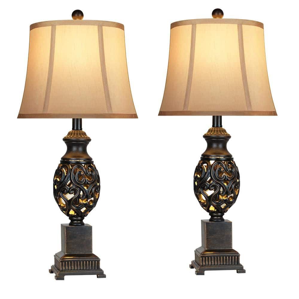 28 in. Black Tall Bedside Lamp with Night Light Vintage Bronze Table Lamp with Faux Silk Shade for Living Room End Table price history on PriceWatchPro
