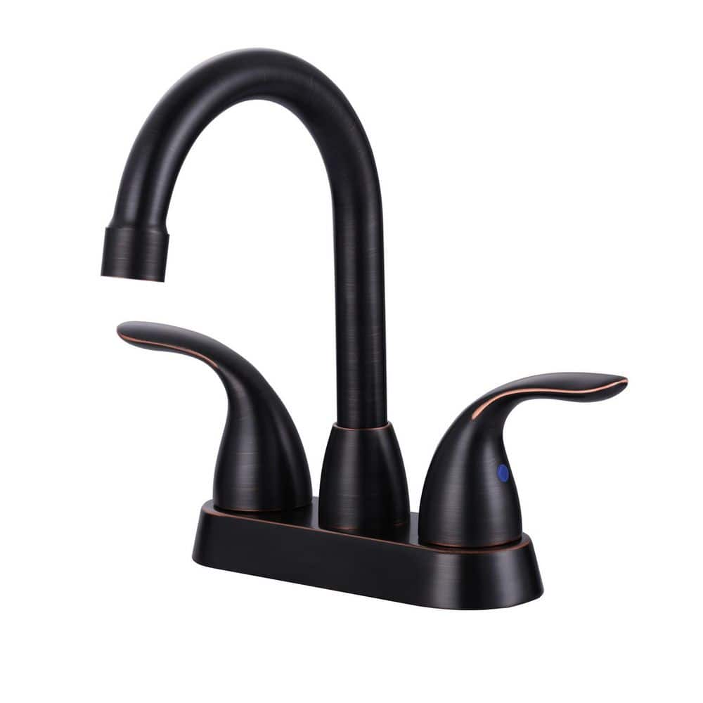 4 in. Centerset Double Handle Low Arc Bathroom Faucet with Pop up Drain Included Supply Lines in Oil Rubbed Bronze