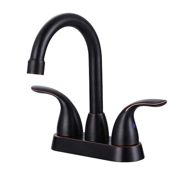 ARCORA 4 in. Centerset Double Handle Low Arc Bathroom Faucet with Pop up Drain Included Supply Lines in Oil Rubbed Bronze