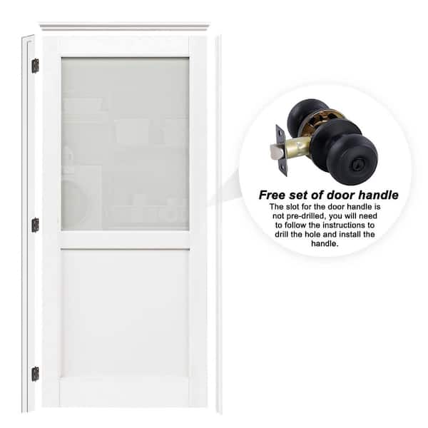 ARK DESIGN 36 in. x 80 in. 1/2-Lite Frosted Glass Left White Solid Core Wood Single Interior Door Kit with Quick Assemble Jamb