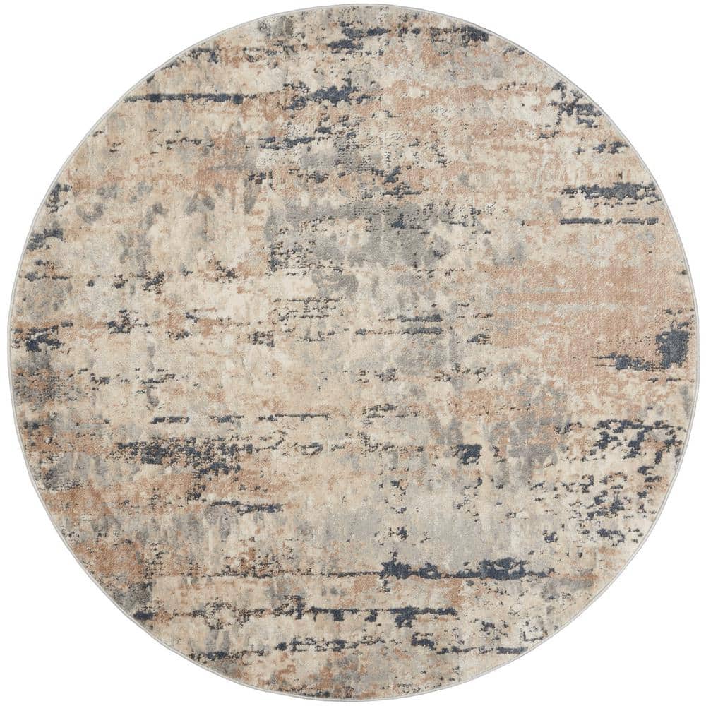 Nourison Concerto Beige/Grey 5 ft. x 5 ft. Abstract Contemporary Round