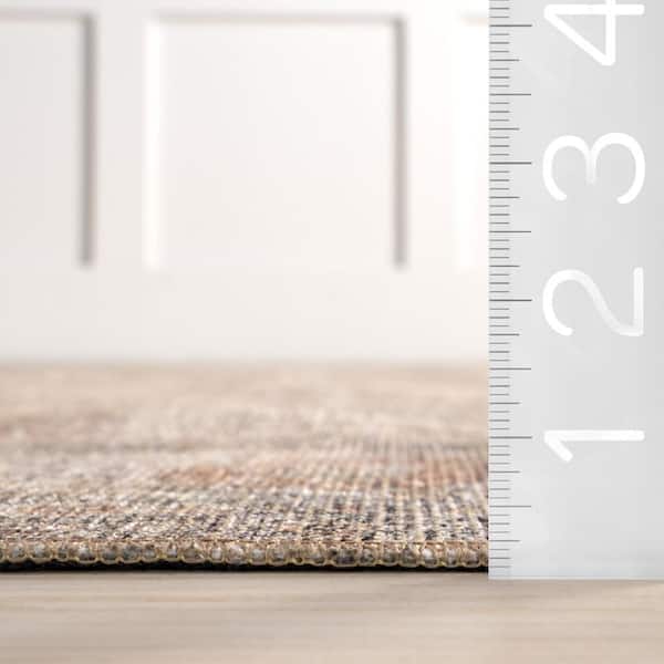 Hillstone Light Brown 6 ft. 7 in. x 9 ft. Traditional Vintage Medallion Area Rug