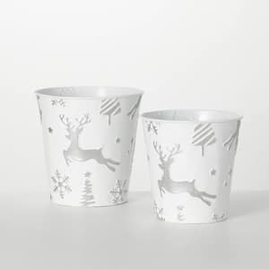 7 in. and 8 in. White Embossed Christmas Pails Set of 2