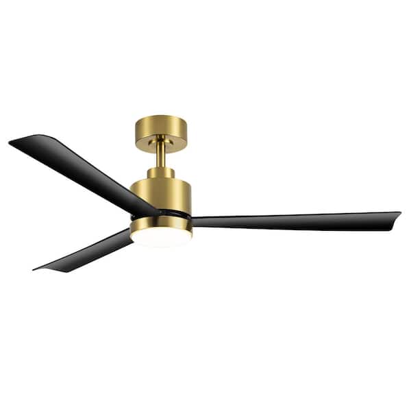 Breezary Addison 52 in. Indoor Gold Ceiling Fan with Integrated LED Light, Black Blade and Remote Control Included