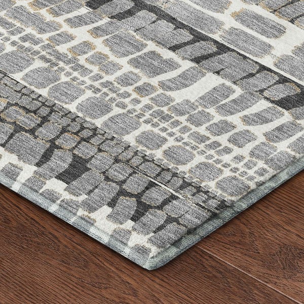 Mayfield Premium Machine Washable Abstract AMF2540 Gray 2 ft. x 7 ft. Runner Rug