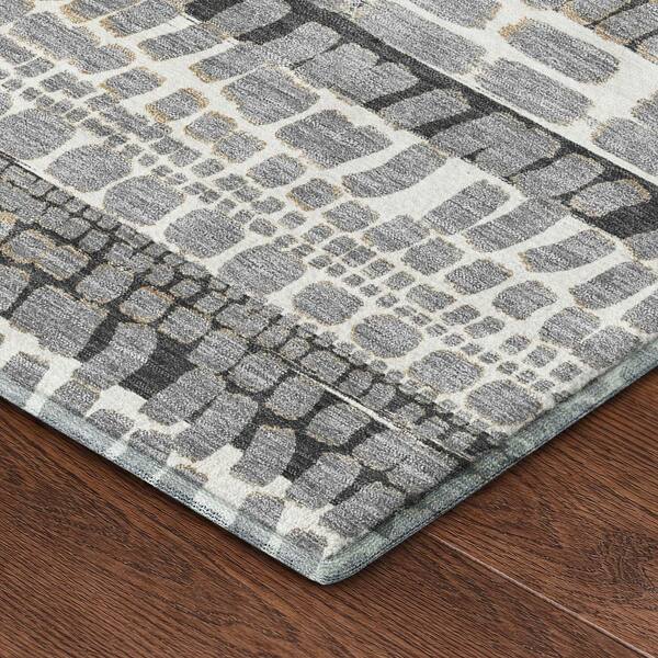 Mayfield Premium Machine Washable Abstract AMF2540 Gray 3 ft. x 5 ft. Area Rug