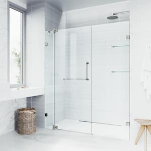 Pirouette 54 to 60 in. W x 72 in. H Pivot Frameless Shower Door in Brushed Nickel with 3/8 in. (10mm) Clear Glass