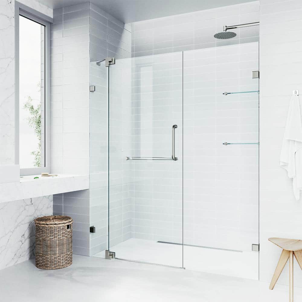 VTI 60 W X 36 D X 72 H Frameless Sliding Shower Enclosure With 3/8  Clear Tempered Glass, Brushed Nickel