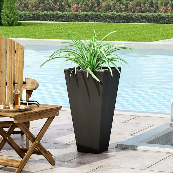 13 in. Black Modern MGO Cast Stone Planter-Tall Tapered Indoor/Outdoor Decorate Pot, Lightweight & Weather-Resistant