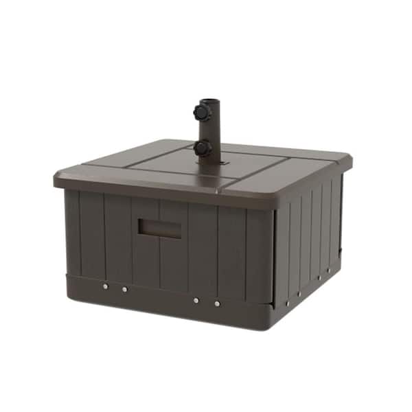 Phewnyzo 175 lbs. Metal Pole and Polyethylene Box Base Patio Umbrella Base with Wheels and Handles in Brown