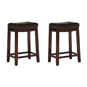 Concord 26.5 in. Brown Backless Wood Counter Stool with Brown Faux Leather Seat Set of 2