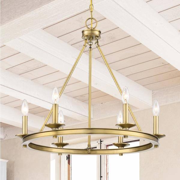 Warm Brass Farmhouse Flair 6-Light Open Hoop Chandelier
