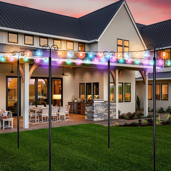 10 ft. String Light Poles 2 Pack Outdoor Metal Poles w/Top Arc Hook with 5-Prong Base