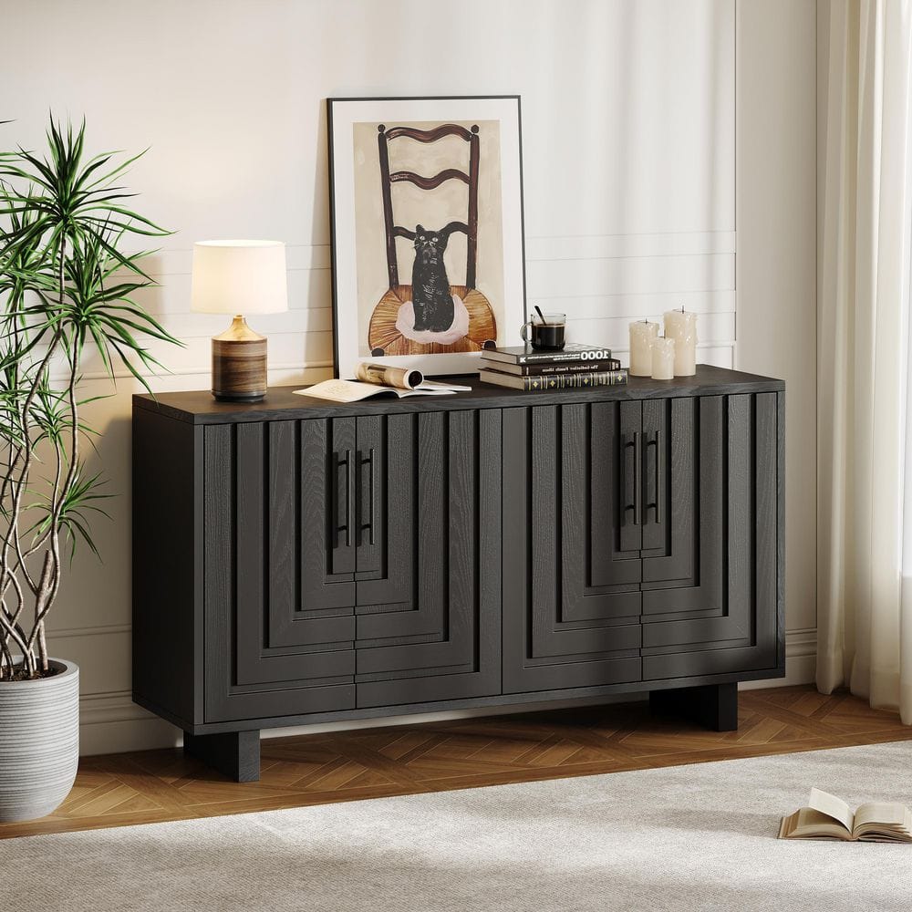 bushdebrunt harmony 50 ブラック Harper & Bright Designs Black Wood 59 in Sideboard Buffet with