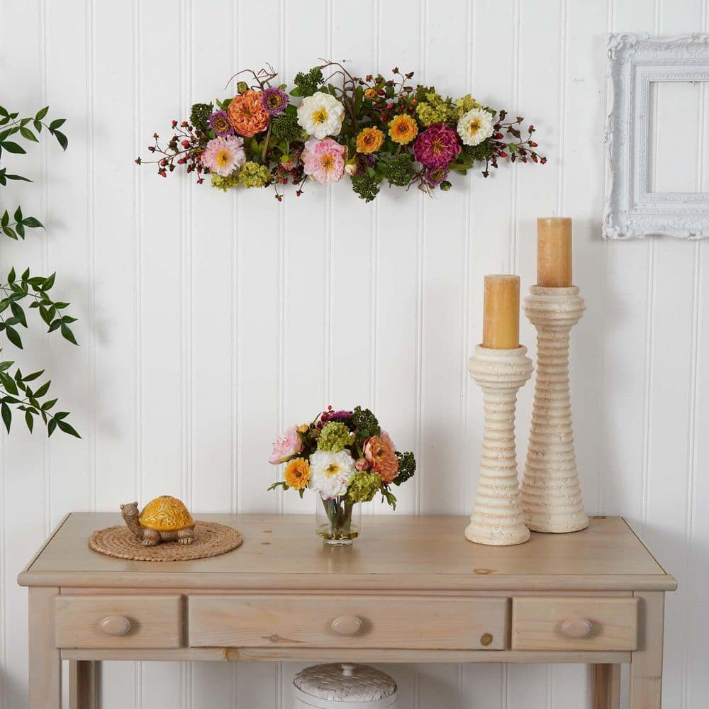 26" Multicolor Peony Outdoor Tabletop Centerpiece