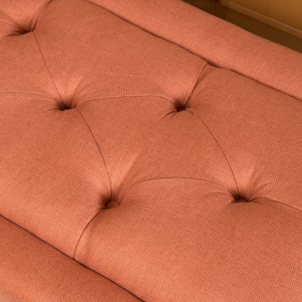 Mid-Century Modern Orange Tufted Rectangular Accent Ottoman