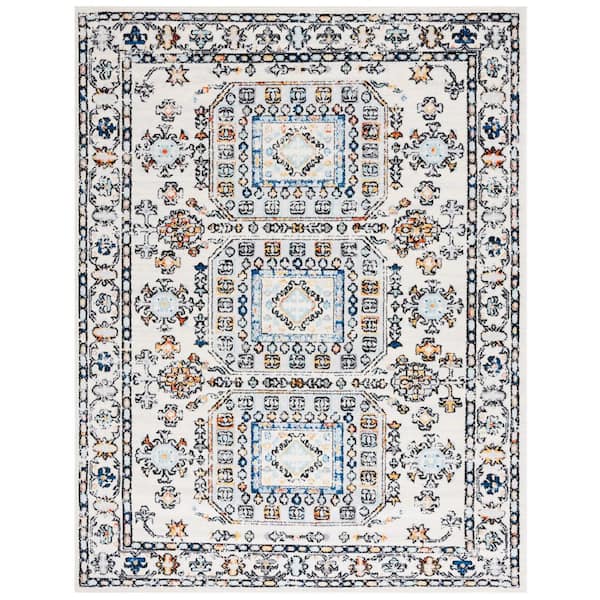 Tulum 9 ft. x 12 ft. Ivory Gray/Blue Rust Border Ornate Area Rug