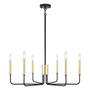 Roxanne 6 Light Black/Gold Dimmable Classic Traditional Chandelier Rustic Linear Candle-Style Kitchen Island Light