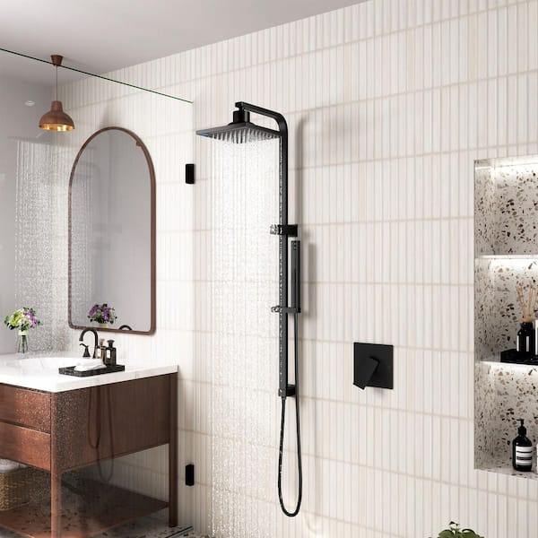 5-Spray Wall Mount Dual Fixed and Handheld Shower Head with Slide Bar, Infrared Sensing, and LED Display in Matte Black