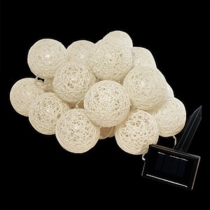 20-Light Warm White Solar Cotton Globe Lights (1-Pack)