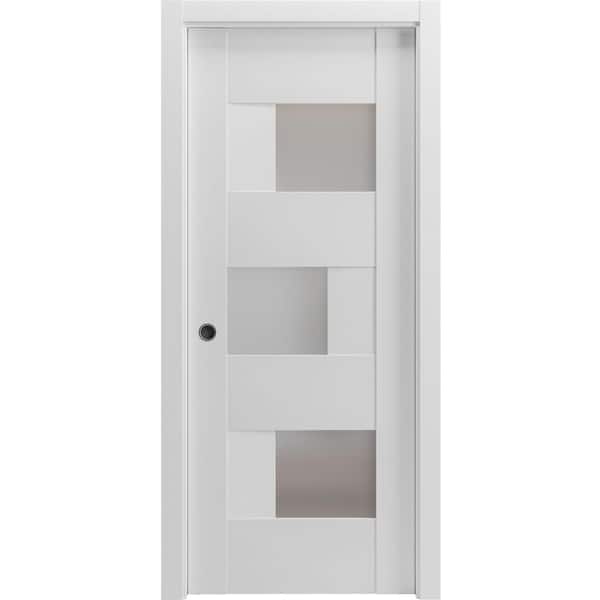 VDOMDOORS 30 in. x 96 in. 1 Panel White Finished Solid MDF Sliding Door with Hardware