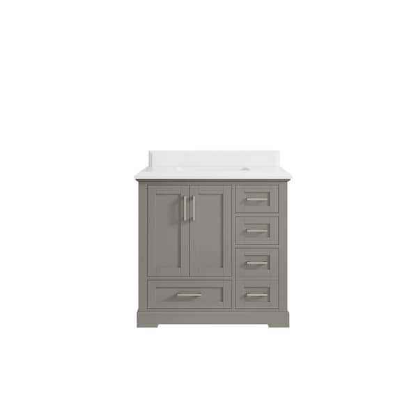 Willow Collections Boston 36 in. W x 22 in. D x 36 in. H Single Sink Bath Vanity Center in Elephant Gray with 1.5 in. White Quartz Top