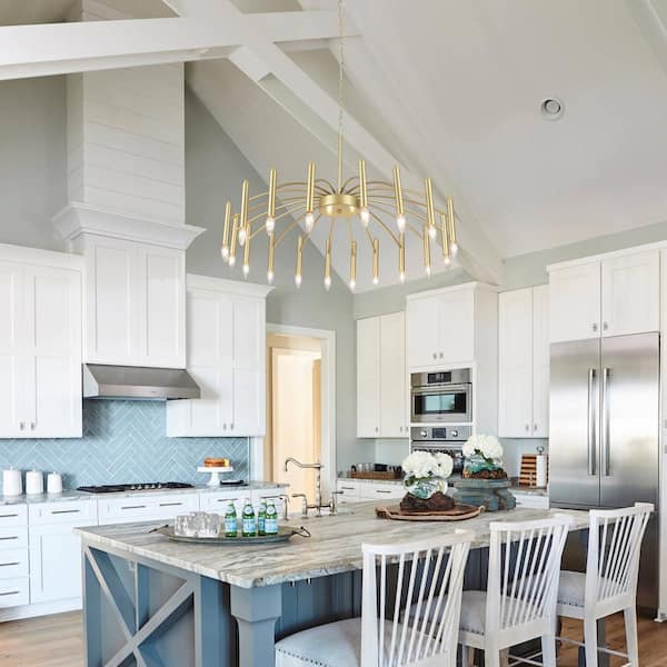 18-Light Spray Gold Adjustable Hanging Island Linear Chandelier Lighting for Kitchen Island