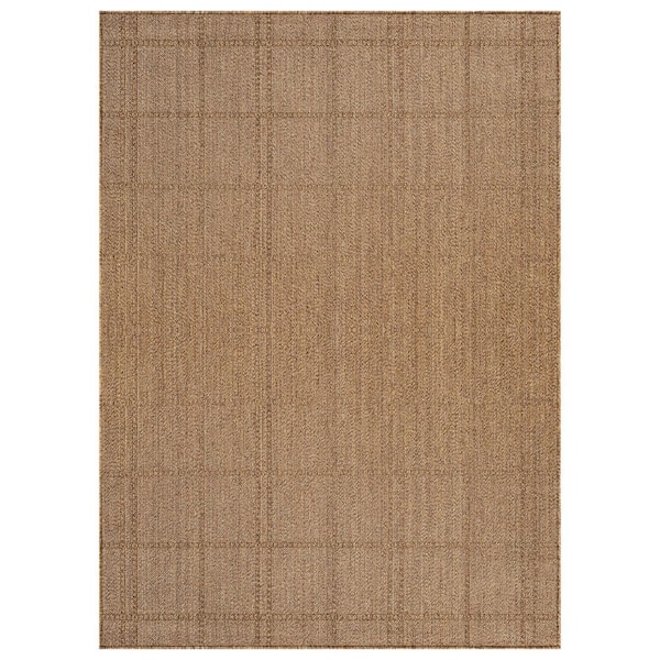 Plaid Natural/Jute Easy-Care Indoor/Outdoor Flat Woven 4 ft. x 6 ft. Natural Area Rug