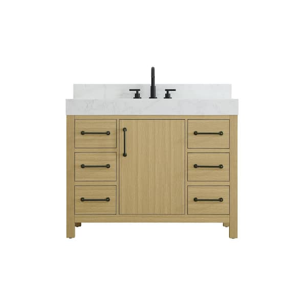 42 in. Single Sink Honey Brown Bath Vanity with White Engineered Marble Top and Backsplash