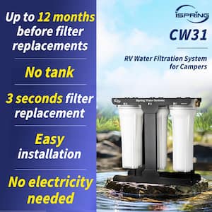 CW31 3-Stage Whole House Water Filter for RV, Sediment Filter Dual CTO Carbon Block Filter, Tankless, BPA Free