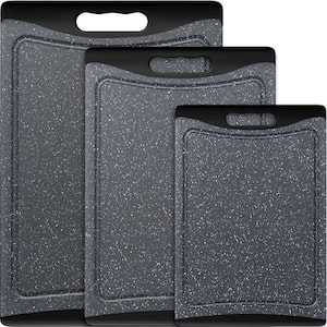 3-Piece Extra Large Plastic Cutting Board Set with Juice Grooves and Easy-Grip Handles, Dark Gray