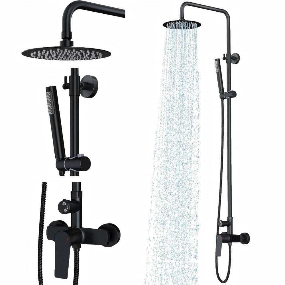 Black Wall Mounted Exposed Shower Fixtures, 8 Inch Outdoor Shower with Kit Brass Valve price history on PriceWatchPro