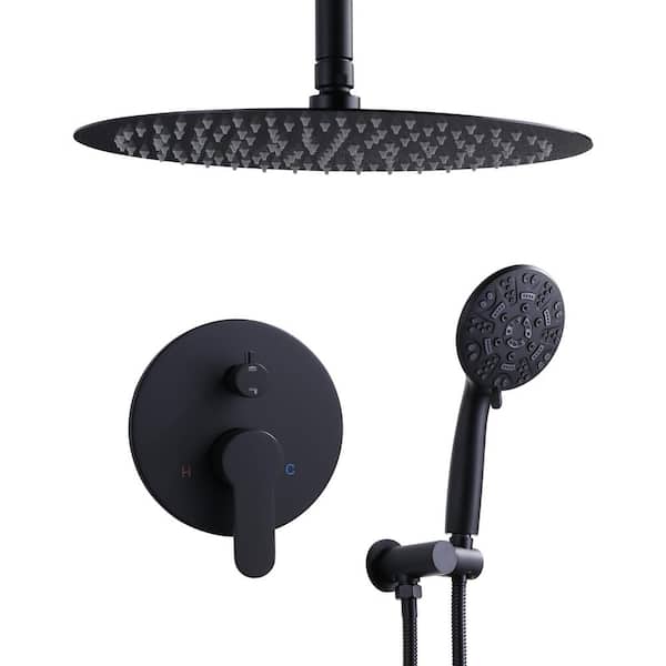 IVIGA 8-Spray 12 in. Wall Mount Rain Fixed Shower Head and Handheld Shower with 1.8 GPM and 360° Swivel Head in Matte Black