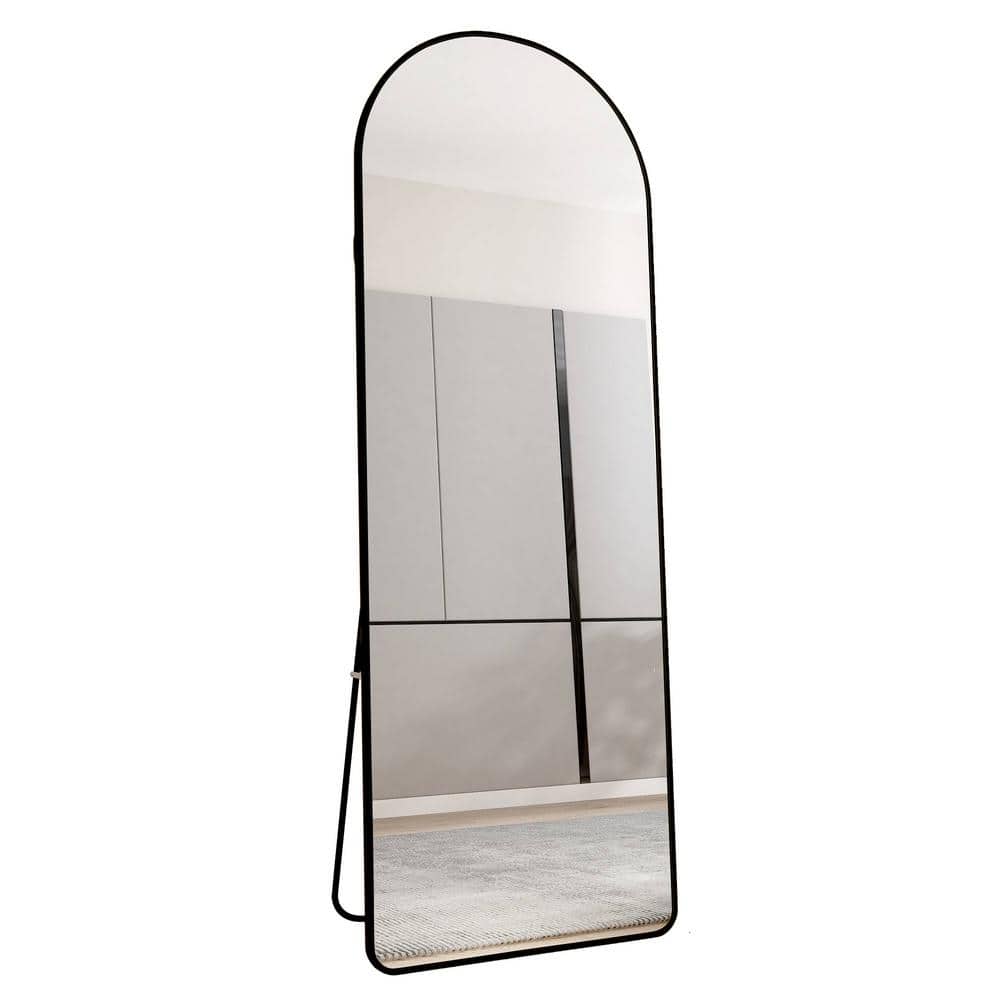 Black 23 in. W x 65 in. H Decorative Mirror Arch Metal Full Length Mirror D