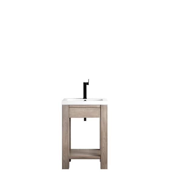 James Martin Vanities Brooklyn Wood Platinum Ash Console Sink with Legs with White Glossy Resin Vanity Top