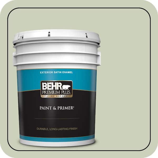 BEHR PREMIUM PLUS 5 gal. #PPU10-09 Chinese Jade Satin Enamel Exterior Paint & Primer
