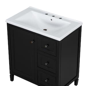 30 in. W Single Sink Freestanding Bath Vanity in Black with White Ceramic Top