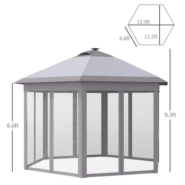 Outsunny 13 ft. x 11 ft. Pop Up Grey Gazebo Tent, Hexagonal Canopy 