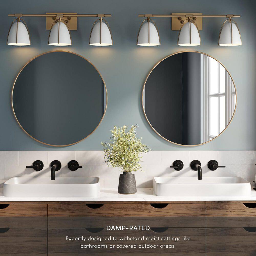 Aubrey 3-Light Gold Brass and White Farmhouse Vanity Fixture