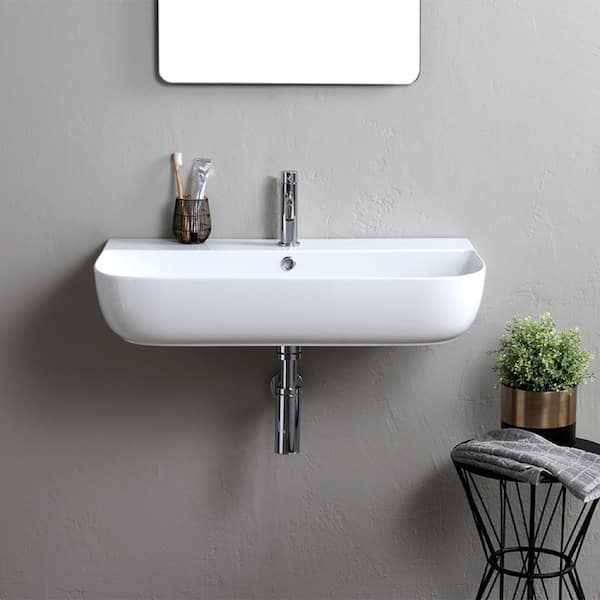 Nameeks Glam Wall Mounted Bathroom Sink in White Nameeks Glam Wall Mounted Bathroom Sink in White
