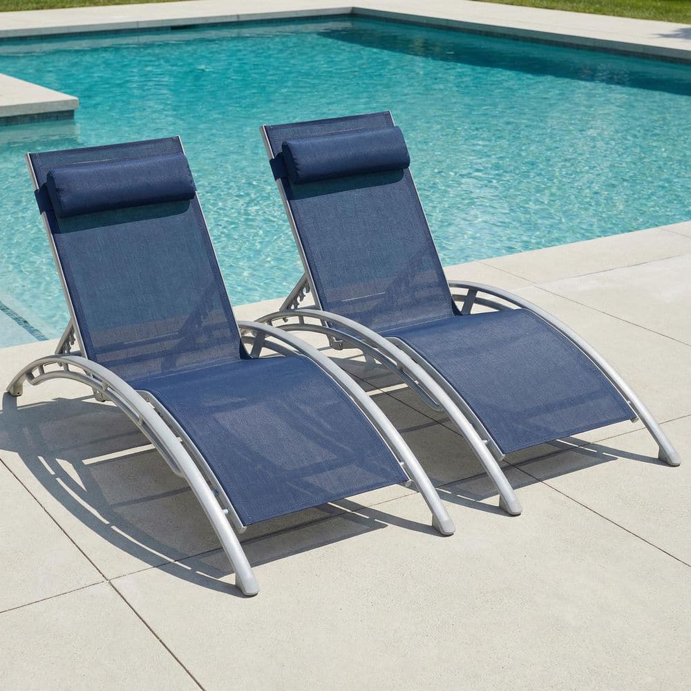 Blue 2-Piece Aluminum Outdoor Pool Recling Chaise Lounge Chairs with Adjustable Backrest price history on PriceWatchPro