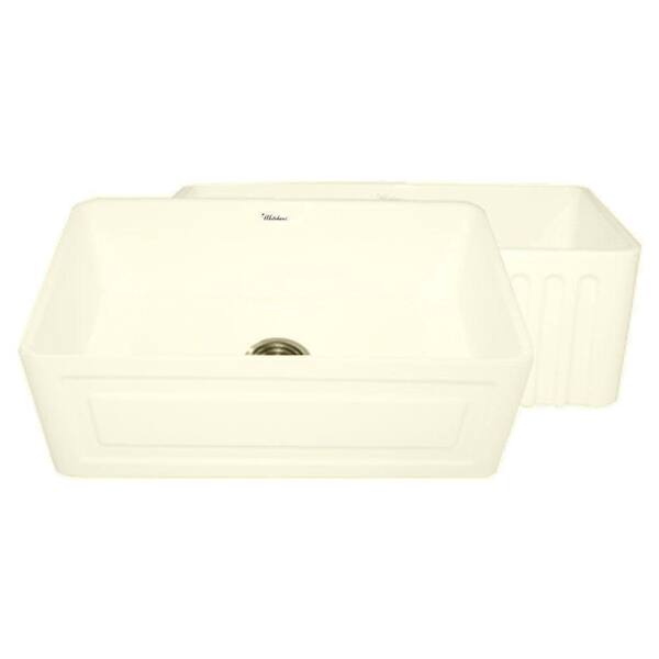 Whitehaus Collection Raised Panel Reversible Farmhaus Farmhouse Apron Front Fireclay 30 in. Single Bowl Kitchen Sink in Biscuit
