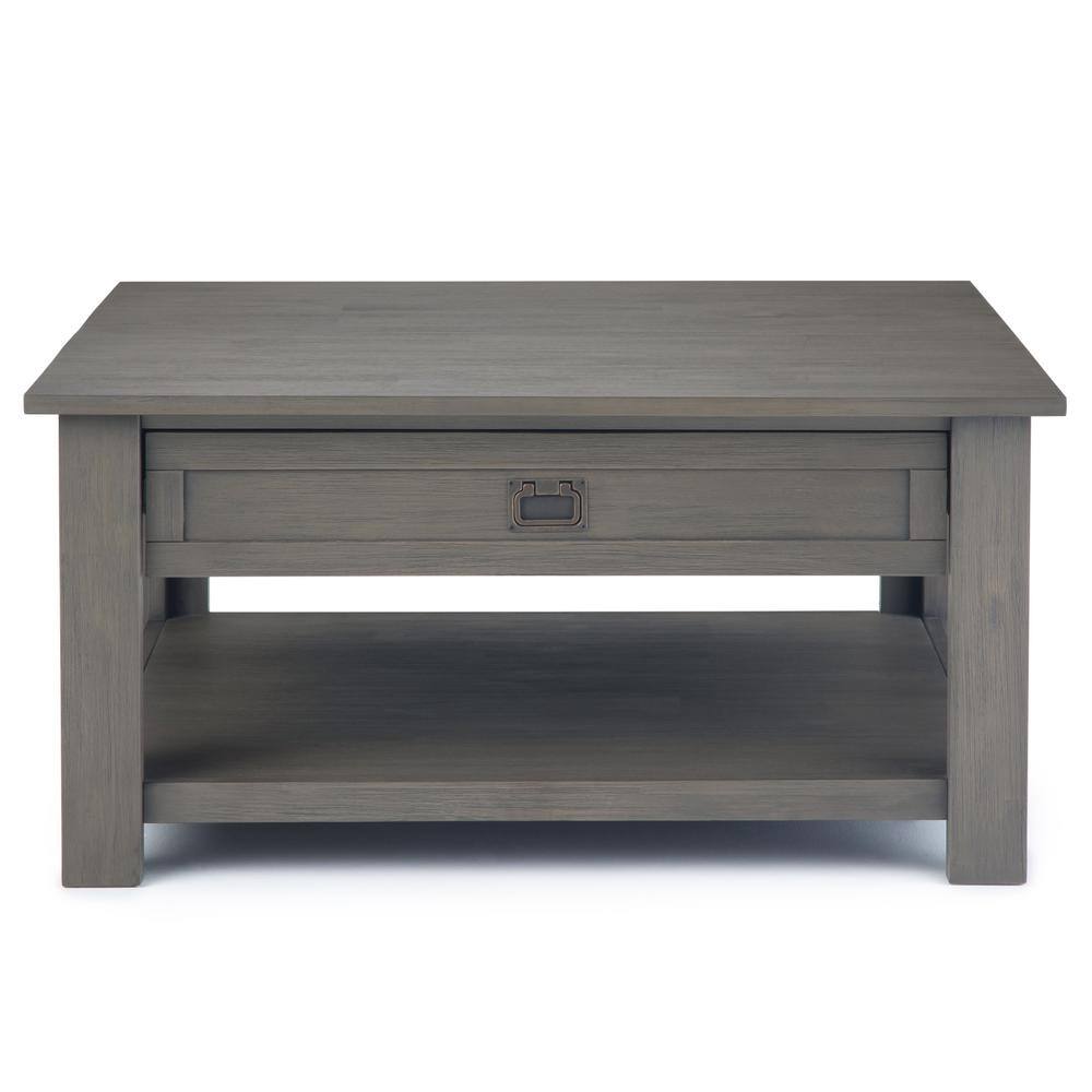 Farmhouse Gray 38" Square Acacia Wood Coffee Table with Storage