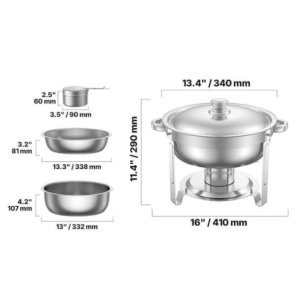 Chafing Dish Buffet Set, 5 qt. 2-Pack, Stainless Steel Dish Chafer with 2-Full Size Pans, Round Catering Warmer, Silver