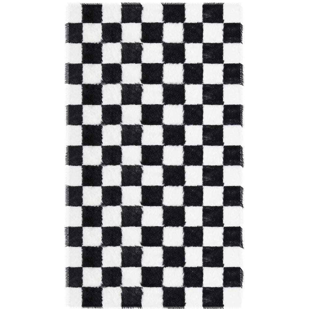 Checkerboard Shag 5 ft. x 7 ft. Black/White Checkered Area Rug price history on PriceWatchPro