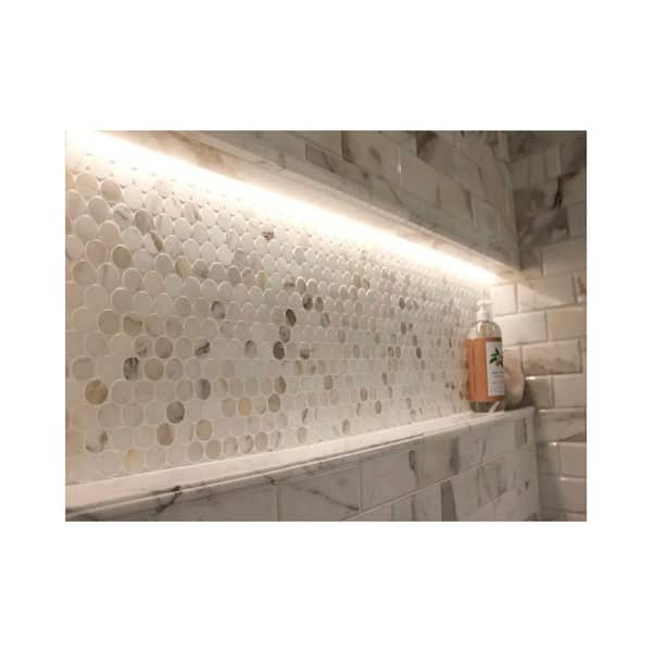 Serena 11 in. x 12 in. Polished White Gray Marble Mosaic Penny Round Wall and Floor Tile (4.47 sq. ft./case)-5 Pack