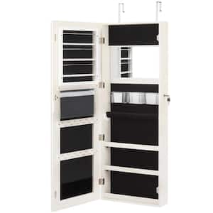 Lockable Door Wall Mount Touch Screen LED Light Mirrored Jewelry Box Cabinet Storage
