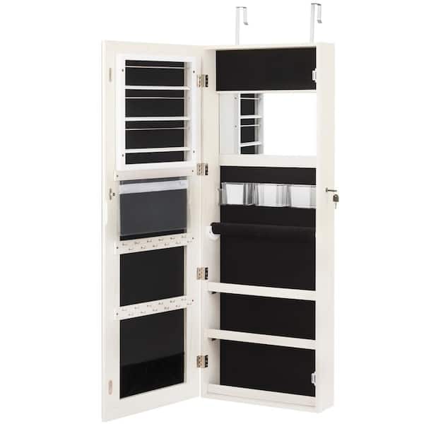 Door Wall Mount Touch Screen LED Light Mirrored Jewelry Cabinet Storage Lockable 